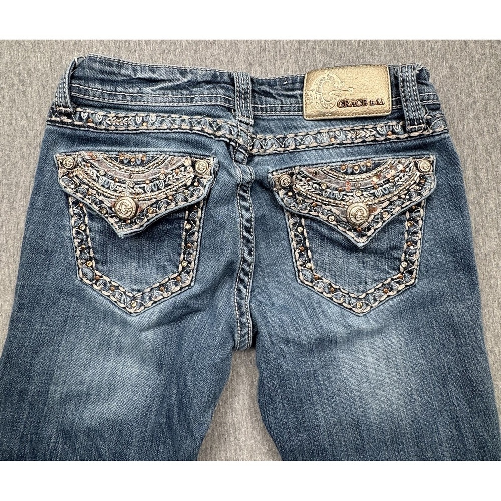 Grace‎ in La Women's Jeans Embellished Western Boot Cut Low Rise Sz 25 Fit 27x32